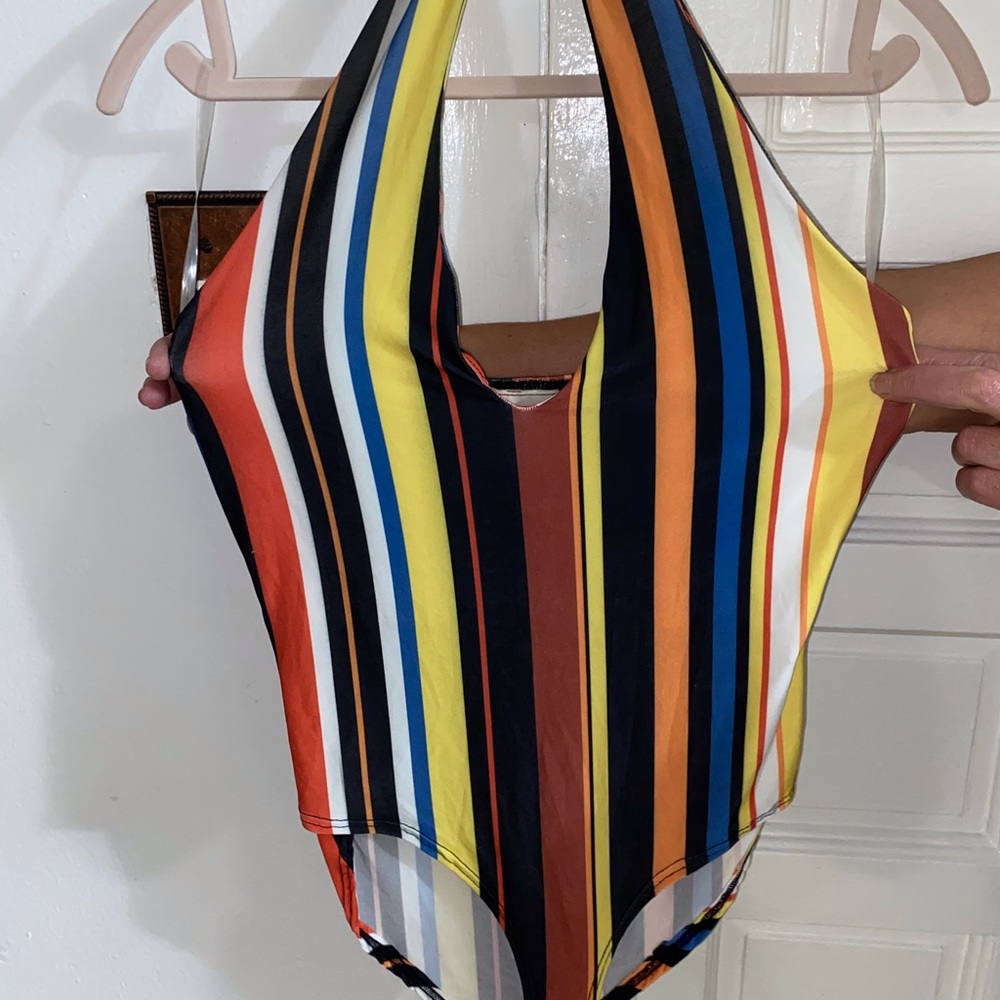 Stripe Halter Neck Bodysuit